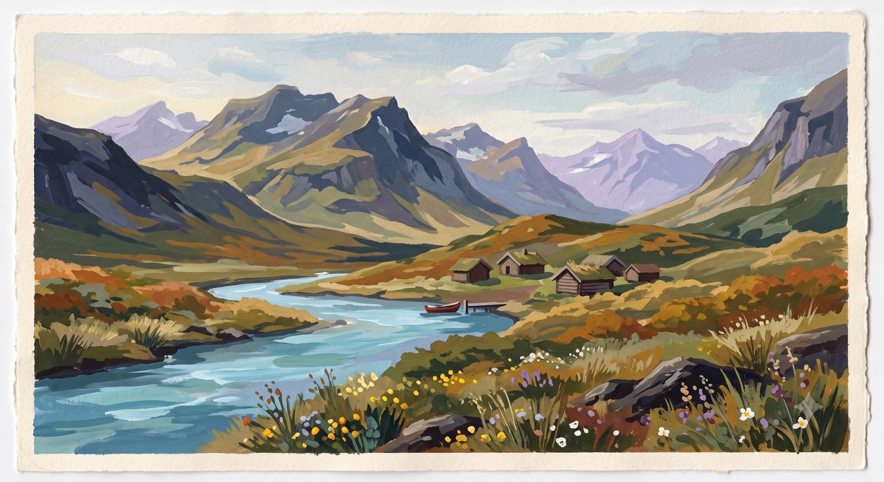 Listing sample for Flux Prompt for Gouache Landscape Art (style concept; not an end-user likeness)