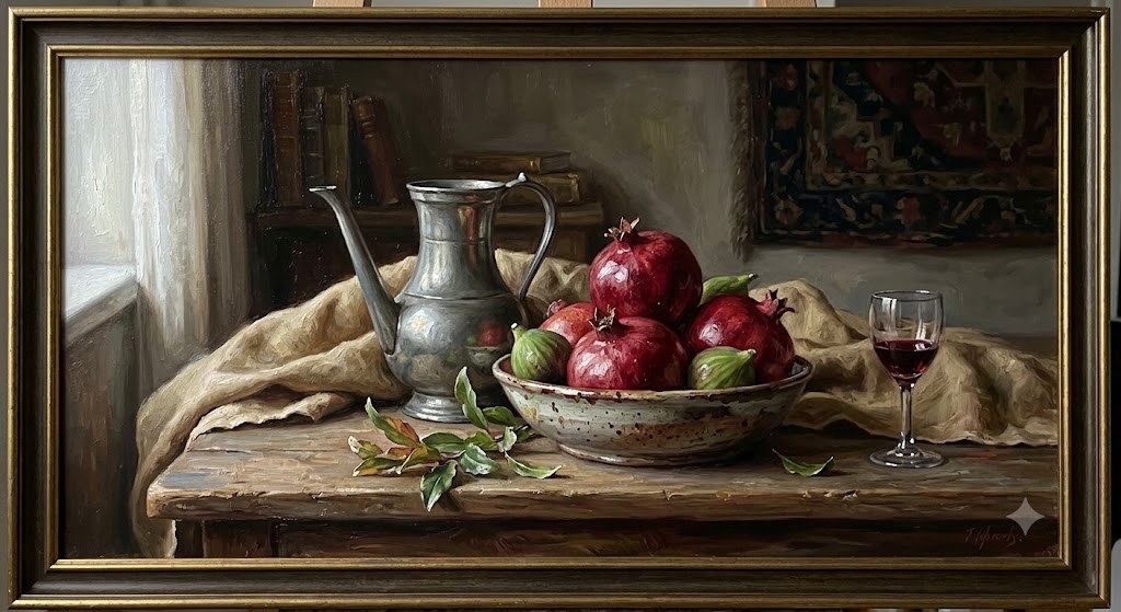 Listing sample for Flux Prompt for Oil Painting Still Life Art (style concept; not an end-user likeness)
