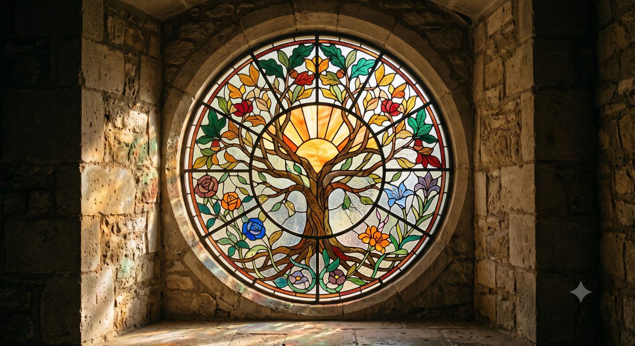 Listing sample for Flux Prompt for Stained Glass Window Art (style concept; not an end-user likeness)