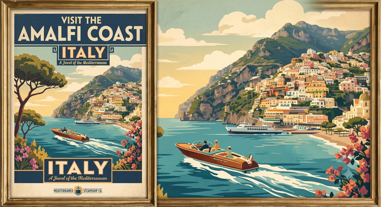 Listing sample for Flux Prompt for Vintage Travel Poster Art (style concept; not an end-user likeness)