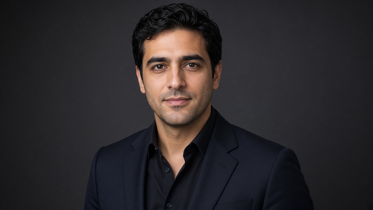 Sample output for LinkedIn Headshot · Dark Studio Executive