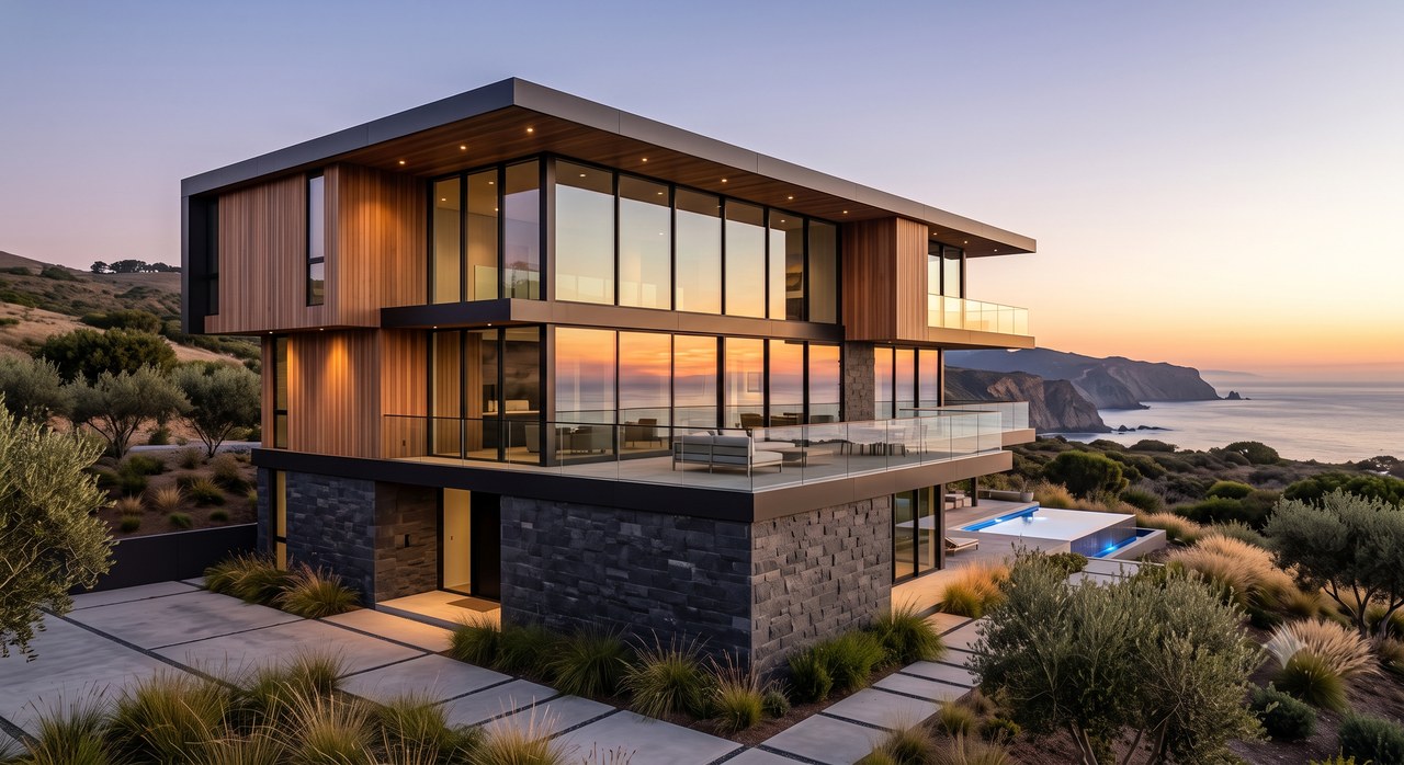 Listing sample for Midjourney Prompt for Architecture Exteriors (style concept; not an end-user likeness)