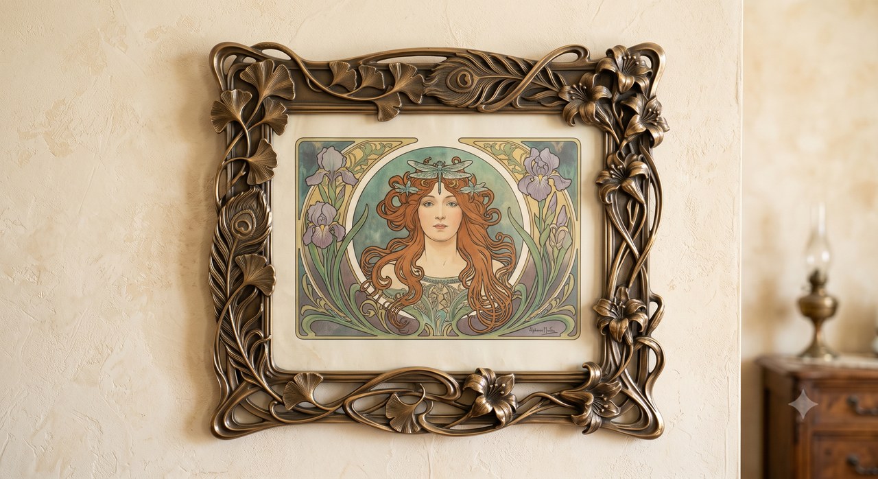Listing sample for Midjourney Prompt for Art Nouveau Frame Art (style concept; not an end-user likeness)