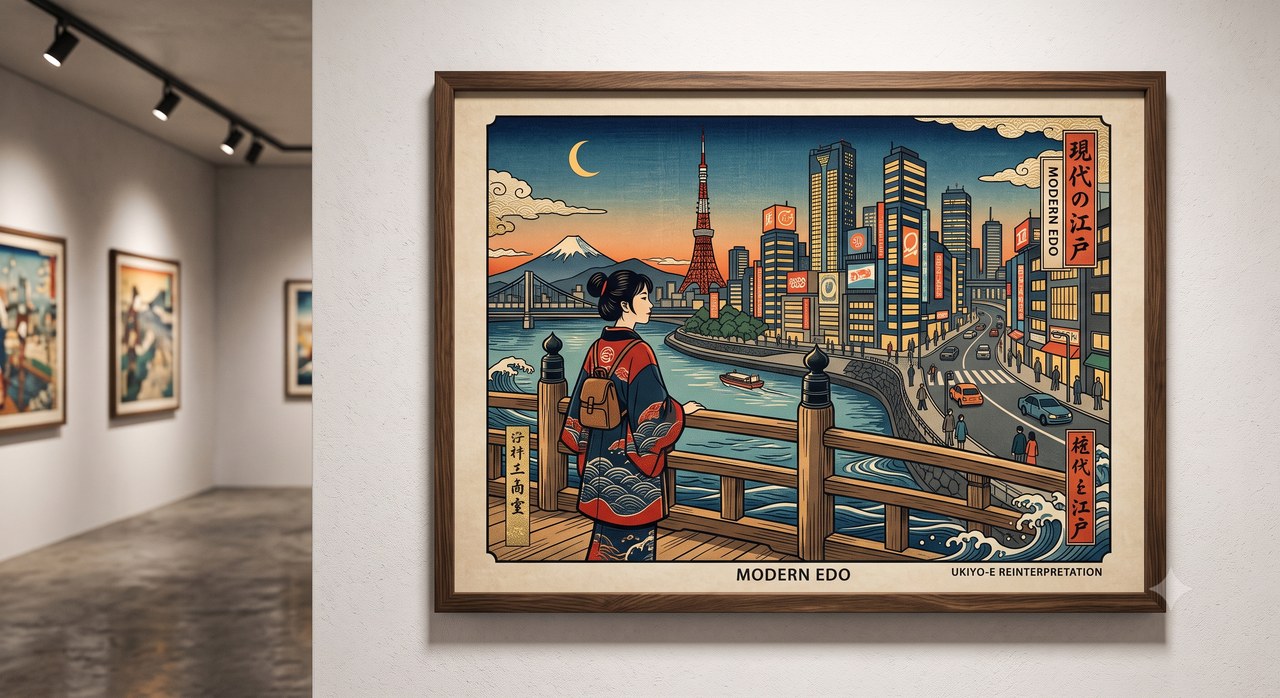 Listing sample for Midjourney Prompt for Ukiyo-E Reinterpretation Art (style concept; not an end-user likeness)