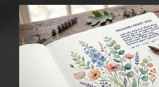 Listing sample for Midjourney Prompt for Watercolor Botanical Art (style concept; not an end-user likeness)