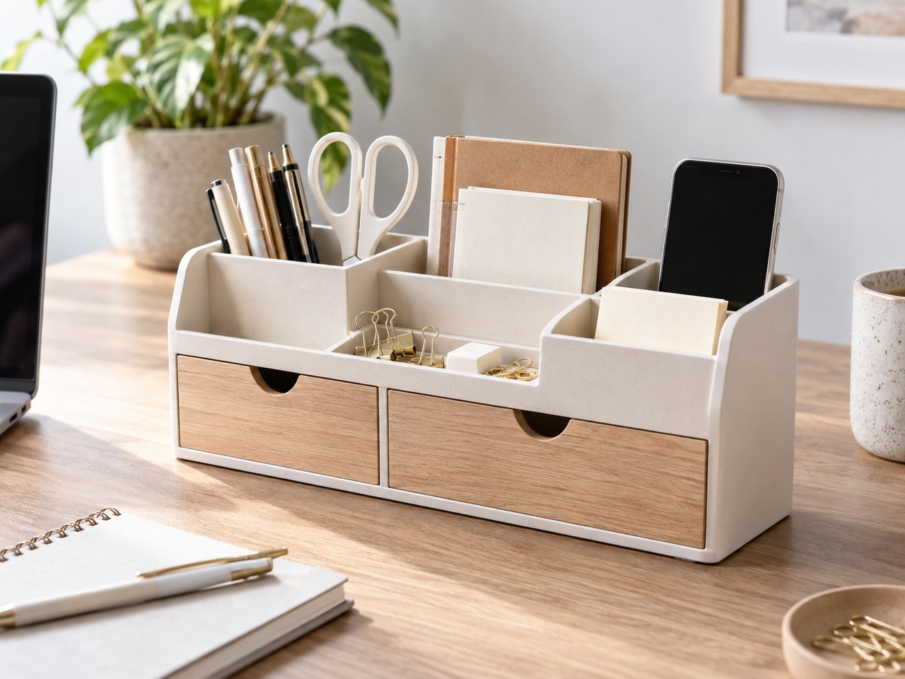 Product showcase sample for Midjourney Prompt for Desk Organizer Product Photography (style concept; not an end-user likeness)