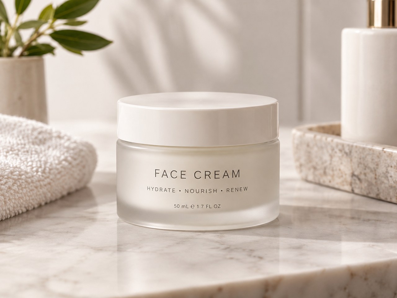 Product showcase sample for Midjourney Prompt for Face Cream Jar Product Photography (style concept; not an end-user likeness)