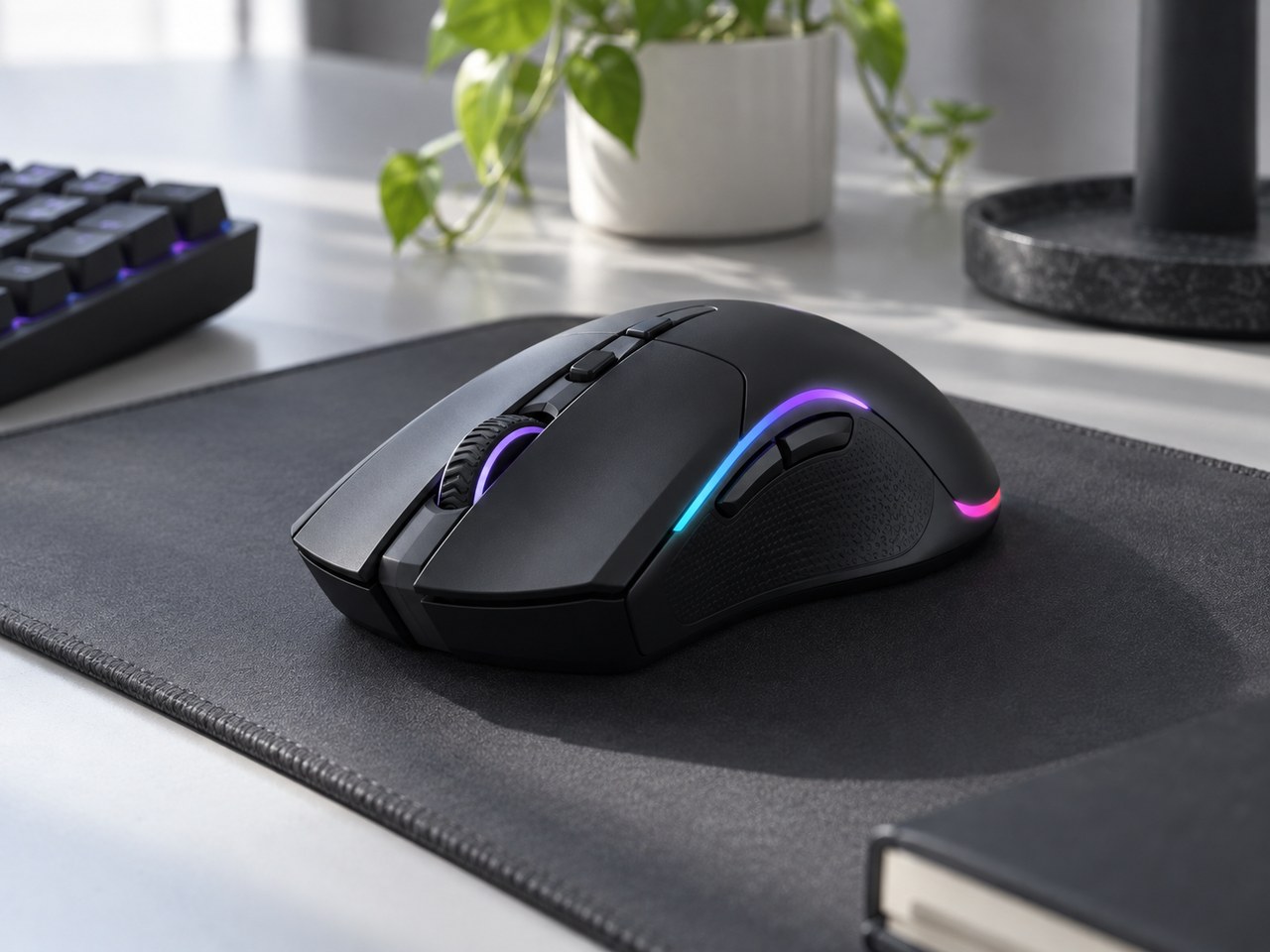 Product showcase sample for Midjourney Prompt for Gaming Mouse Product Photography (style concept; not an end-user likeness)
