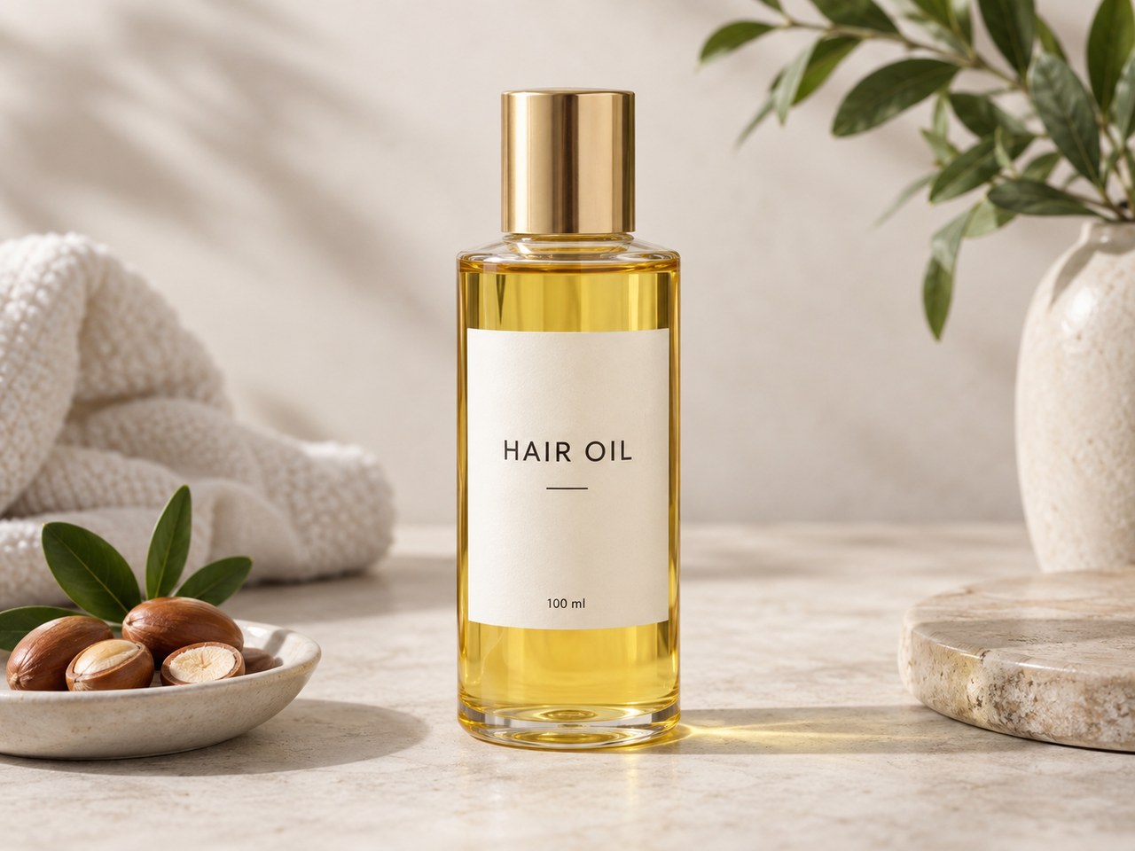 Sample output for Midjourney Product Photo Prompt — Hair Oil Bottle