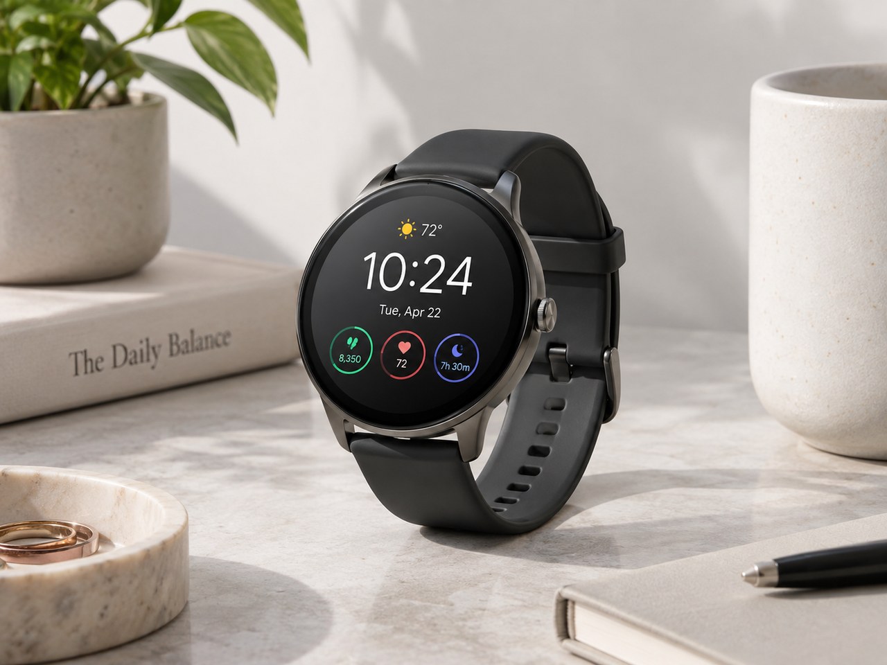 Product showcase sample for Midjourney Prompt for Smartwatch Product Photography (style concept; not an end-user likeness)