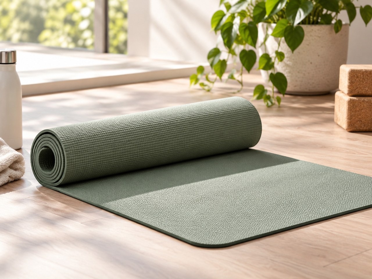 Product showcase sample for Midjourney Prompt for Yoga Mat Product Photography (style concept; not an end-user likeness)