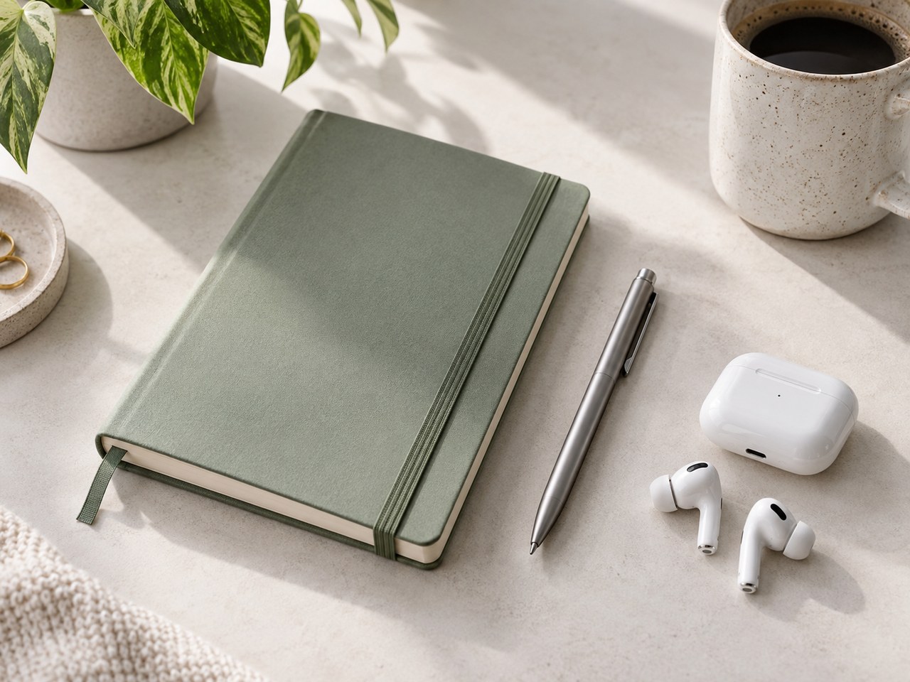 Sample output for Creator Desk Flat Lay (Bright Airy) — ChatGPT Prompt