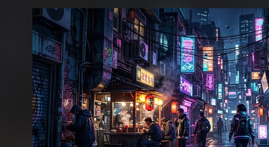 Listing sample for Stable Diffusion Prompt for Cyberpunk Alley Art (style concept; not an end-user likeness)