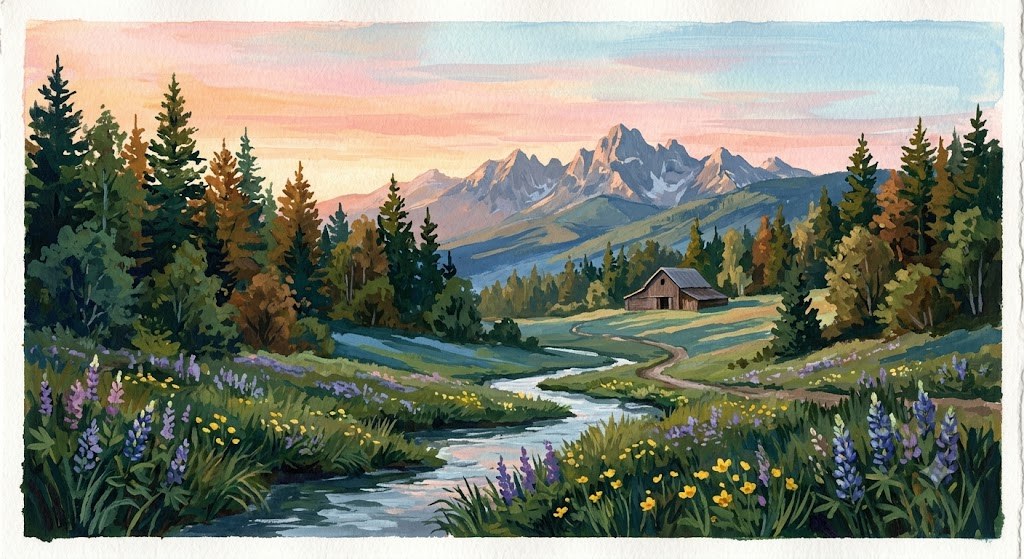 Listing sample for Stable Diffusion Prompt for Gouache Landscape Art (style concept; not an end-user likeness)
