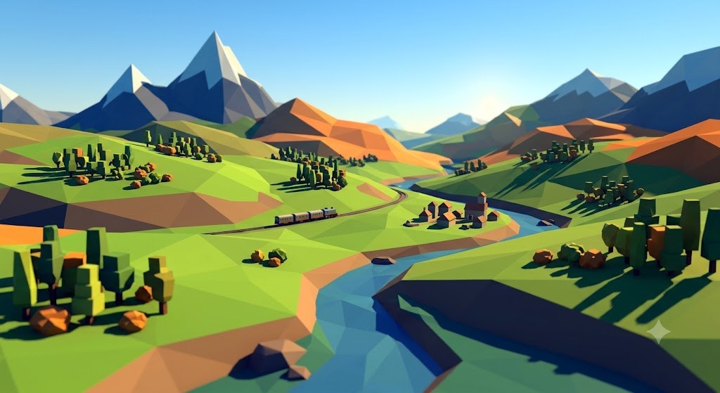 Sample output for Low-Poly Landscape Art (SD)