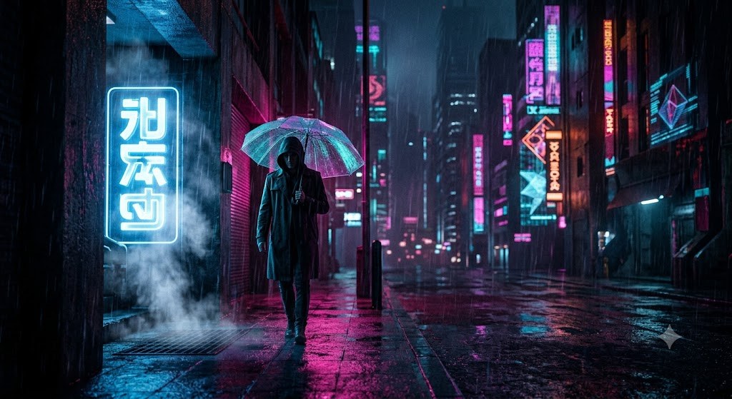 Listing sample for Stable Diffusion Prompt for Neon Noir Scene Art (style concept; not an end-user likeness)
