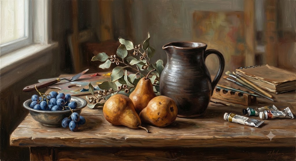 Listing sample for Stable Diffusion Prompt for Oil Painting Still Life Art (style concept; not an end-user likeness)