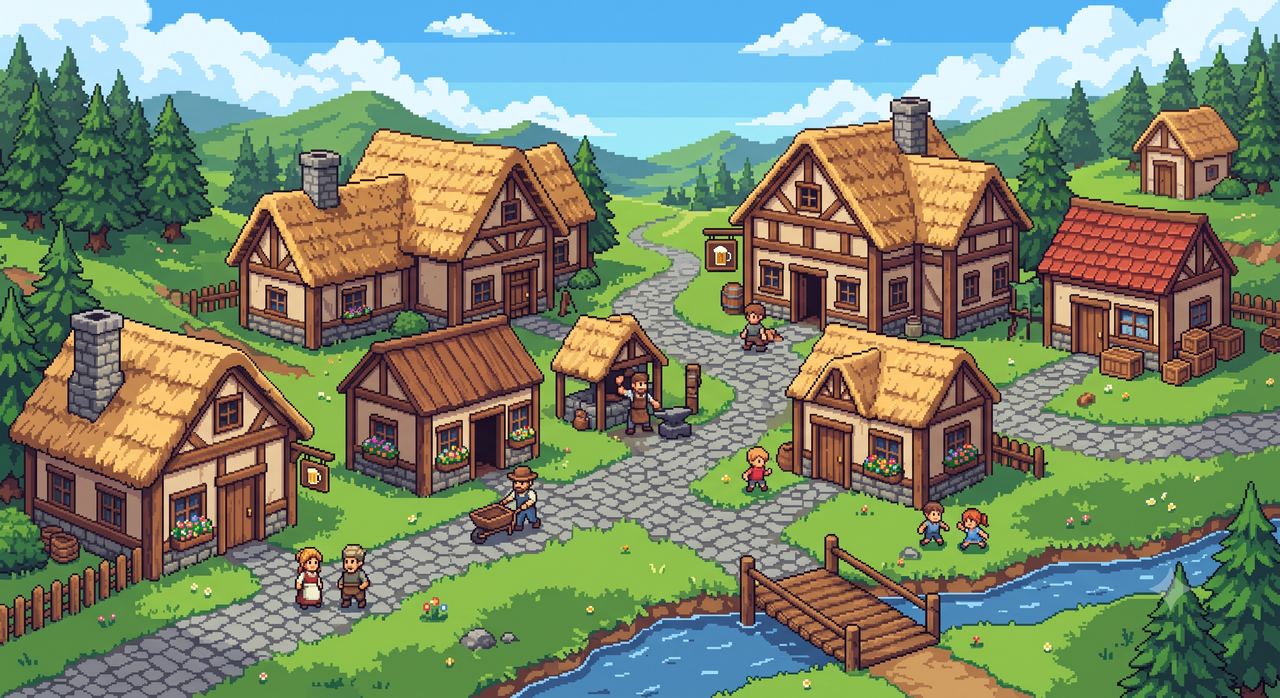 Sample output for Pixel Art Village Art (SD)