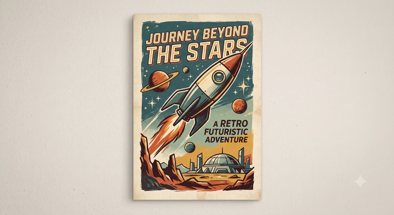 Listing sample for Stable Diffusion Prompt for Retro Sci-Fi Poster Art (style concept; not an end-user likeness)
