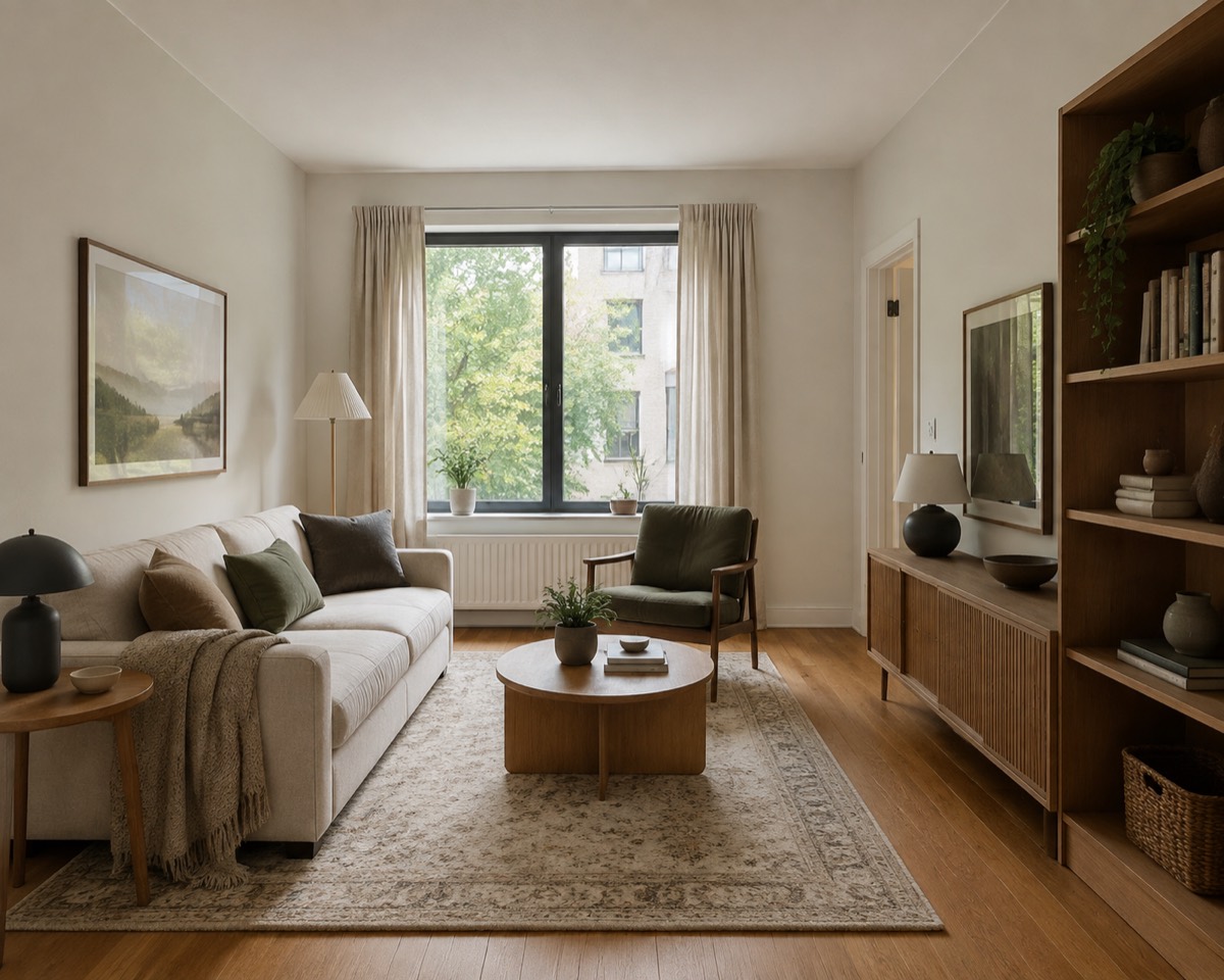 A redesigned warm contemporary living room